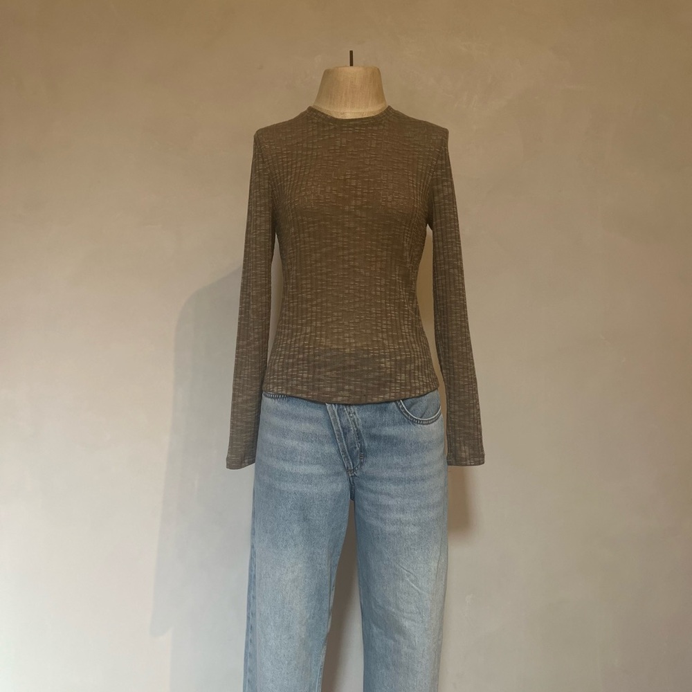 Free People Olive Green Long Sleeve Top